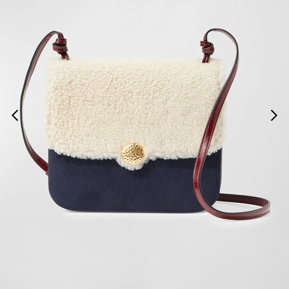 STAUD Handbags - Lamb fur navy suede cross body with gold hardware